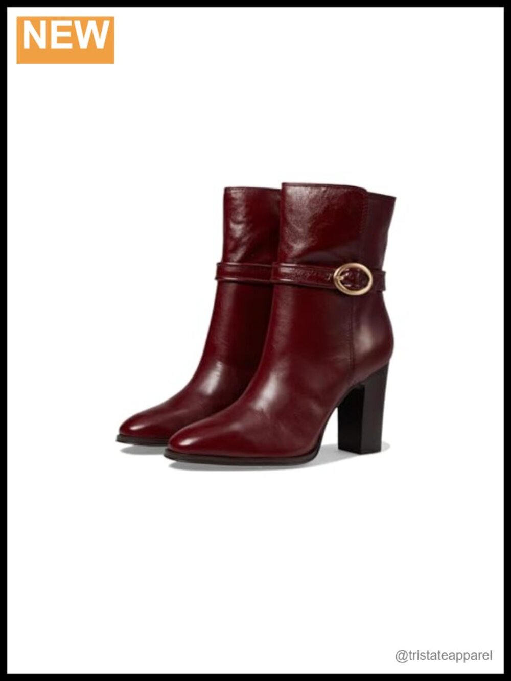 Franco Sarto Women's Leather Buckle Heeled Ankle Booties Block Heel Zip